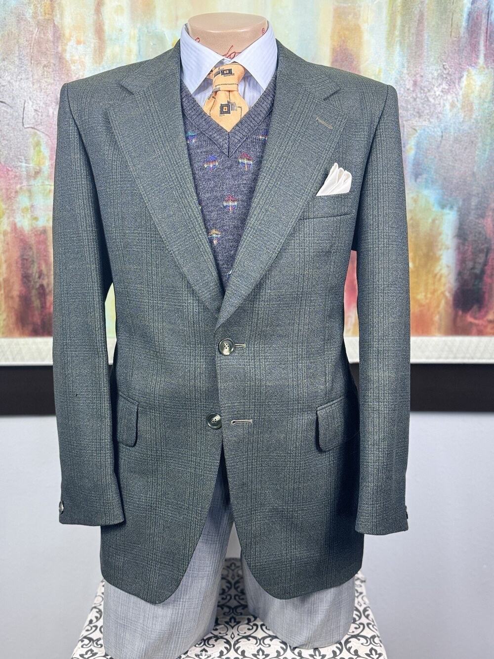 Dunn & Co Mens Vintage Forest Green Plaid Blazer 42R 100% Worsted Wool $1799